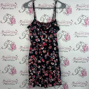 Express dress flowers smocked Floral Print Intimate Dress - Black and Pink